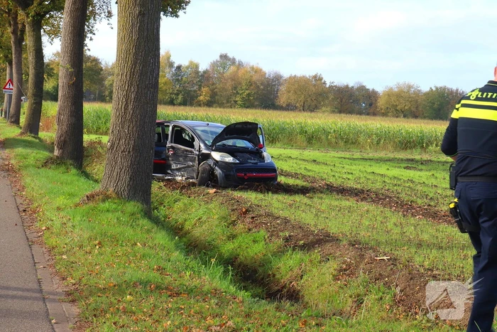 Automobilist klapt op boom en belandt in weiland