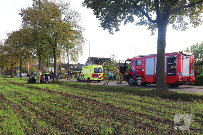 Automobilist klapt op boom en belandt in weiland