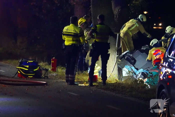Auto botst tegen boom en belandt in greppel, 62-jarige bestuurder overleden