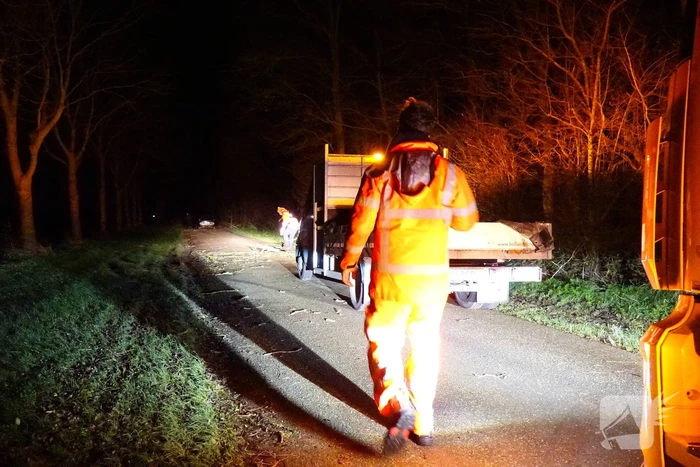 Auto komt vast te zitten tussen omgevallen bomen