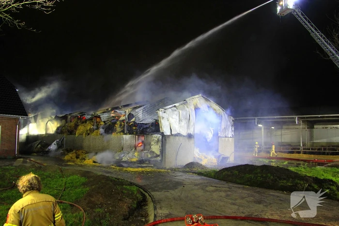 Stal vol hooi verwoest door brand