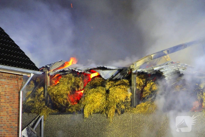 Stal vol hooi verwoest door brand
