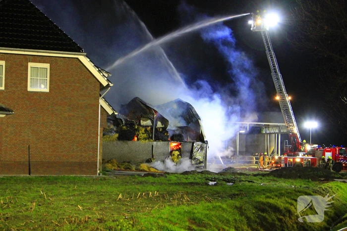 Stal vol hooi verwoest door brand