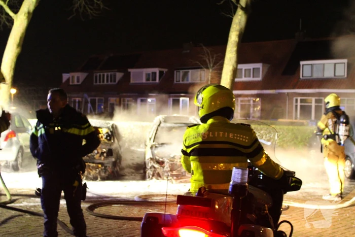 Geparkeerde auto's verwoest door brand