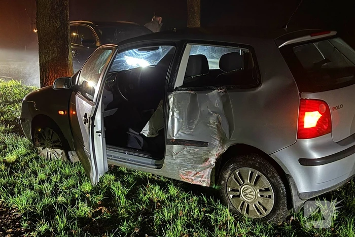 Auto botst tegen lantaarnpaal en belandt tegen boom