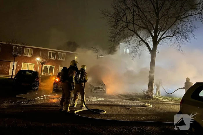 Geparkeerde personenauto vliegt in brand