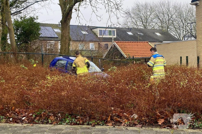 Auto rijdt meters achteruit bosschages in
