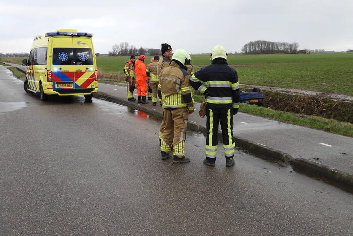 Auto belandt op de kop in sloot