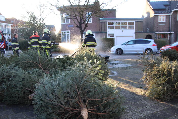 Brandweer blust brandende kerstbomen