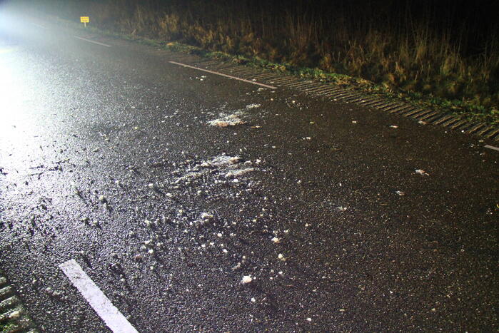 Spekglad wegdek, automobilist belandt in greppel