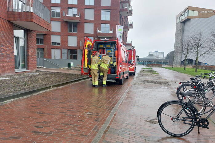 Vogel vast tussen kiepraam en balustrade