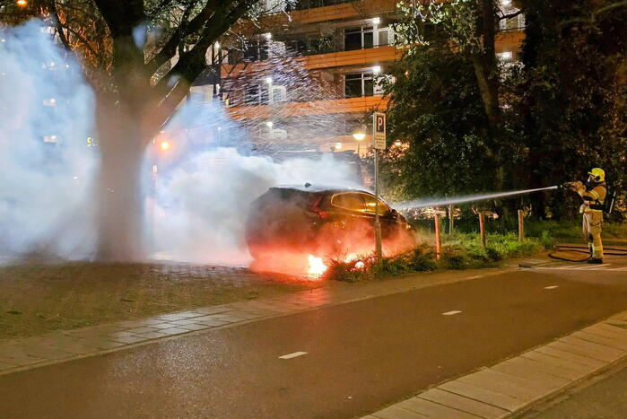 Geparkeerde auto vat vlam