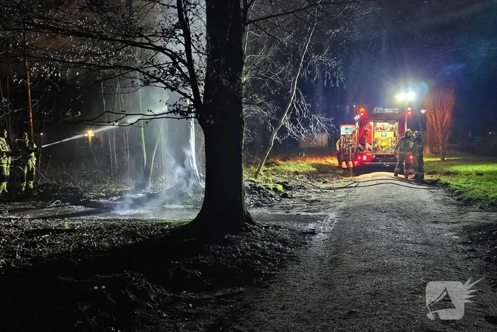 Brandweer zaagt brandende, dode boom om
