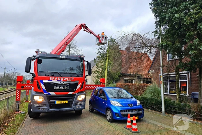 Boom valt tegen woning door harde wind
