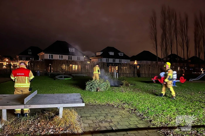 Brandweer dooft brandende kerstbomen
