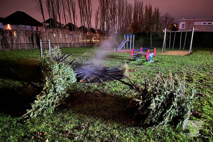 Brandweer dooft brandende kerstbomen
