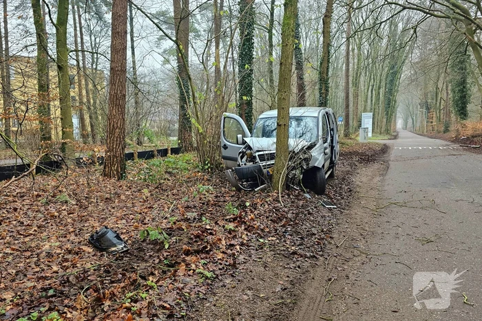 Auto rijdt lantaarnpaal uit grond en knalt tegen boom