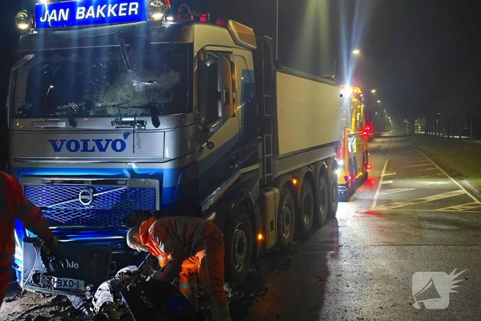 Chauffeur rijdt rechtdoor op rotonde en knalt tegen boom