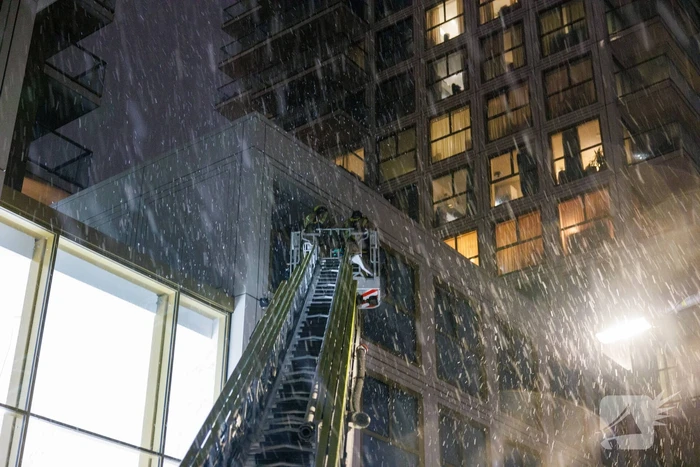 Meeuw komt vast te zitten op balkon
