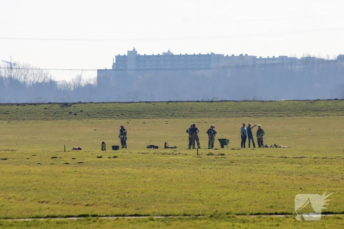 Drone neergestort in weiland, brandweer ingezet