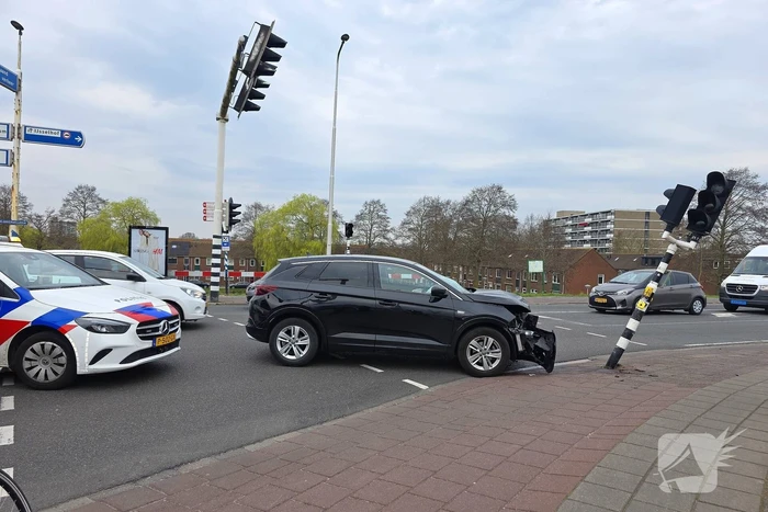 Automobilist klapt op verkeerslicht