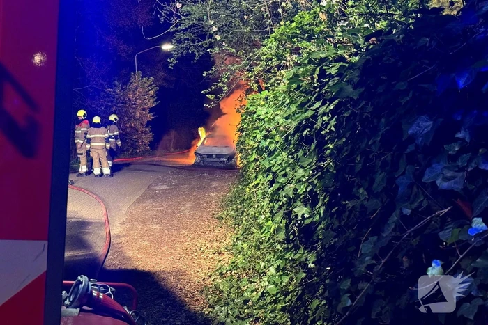 Brandweer blust brand in hybride auto