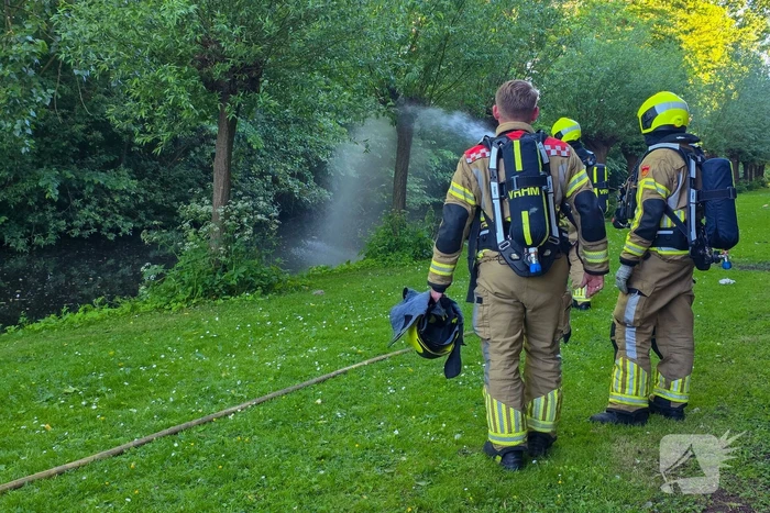 Brandweer blust brandende boom