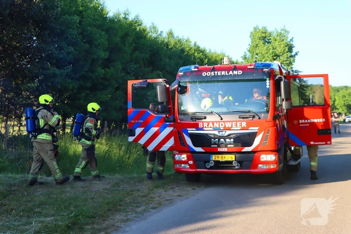 Bomen en pipowagen in brand