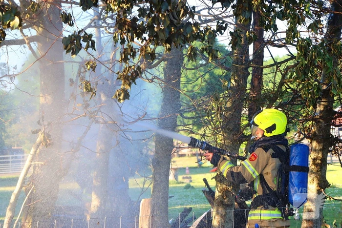 Bomen en pipowagen in brand