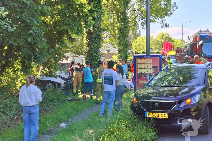 Automobilist van bestelbus klapt op boom, traumateam ingezet