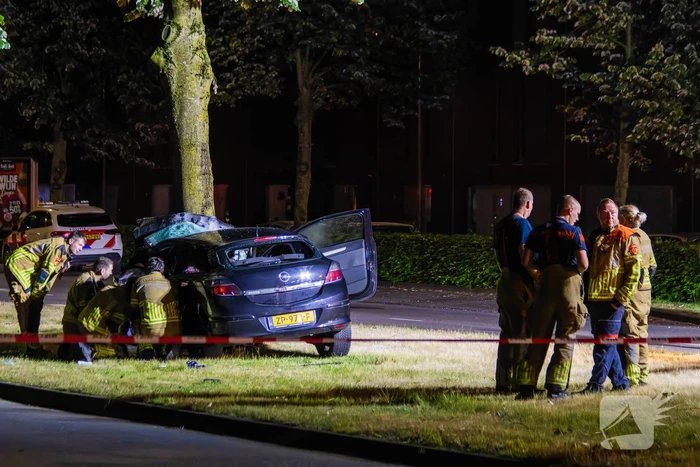 Auto boort zich tegen boom bij zware crash