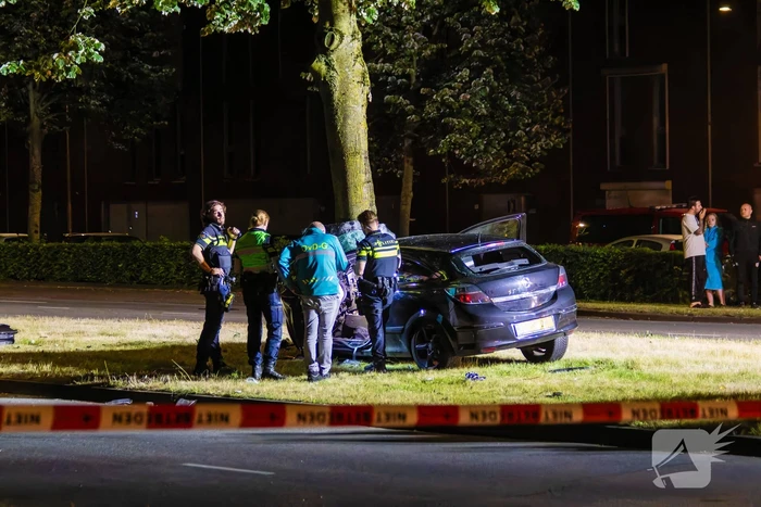 Auto boort zich tegen boom bij zware crash