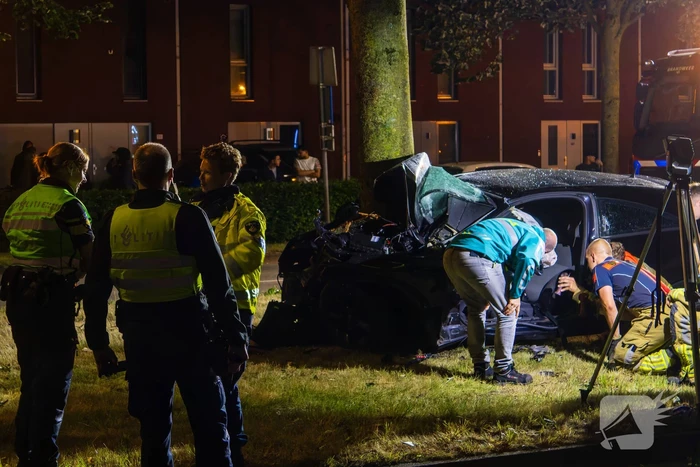Auto boort zich tegen boom bij zware crash