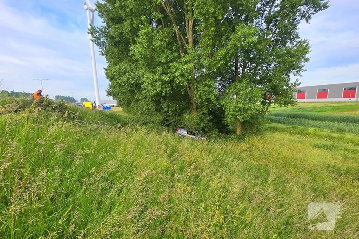 Auto rijdt van talud en belandt tegen boom