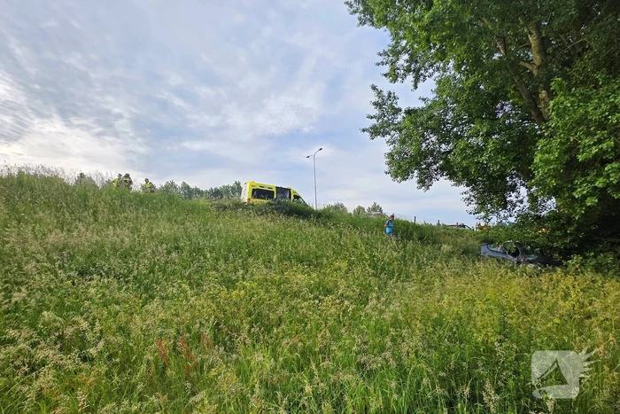 Auto rijdt van talud en belandt tegen boom