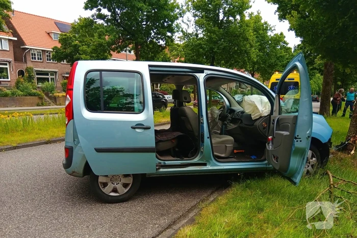 Bestelauto botst frontaal op boom
