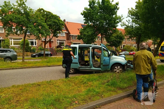 Bestelauto botst frontaal op boom