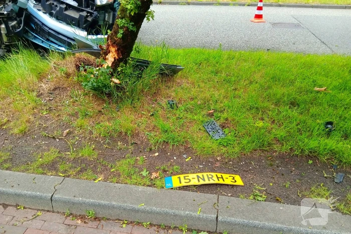 Bestelauto botst frontaal op boom
