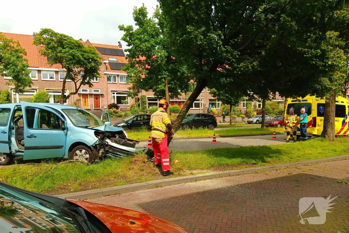 Bestelauto botst frontaal op boom