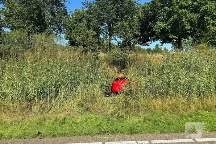 Gewonde en auto in riet na botsing