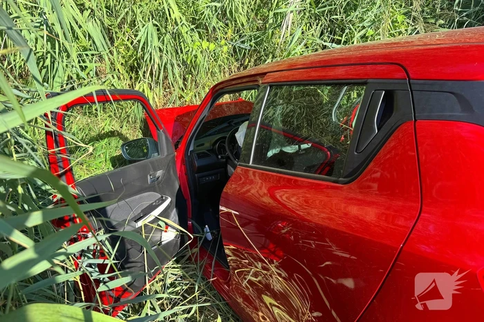 Gewonde en auto in riet na botsing