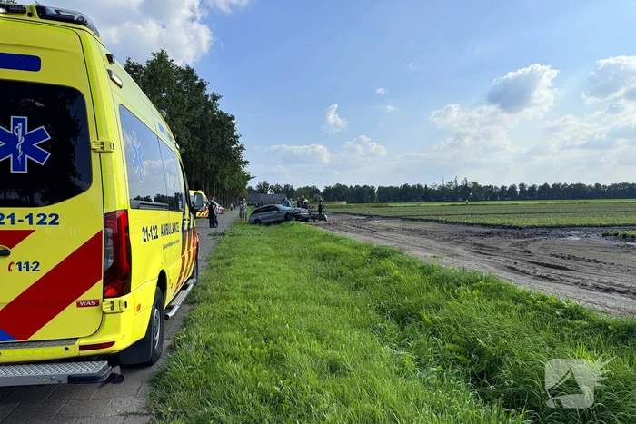 Auto raakt boom en belandt in sloot