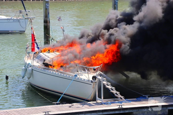 Brand in pleziervaartuig veroorzaakt rookpluimen