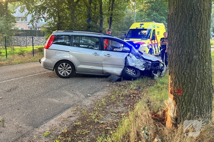 auto botst tegen boom na klapband