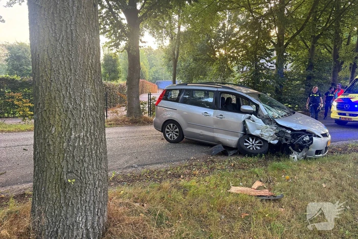 auto botst tegen boom na klapband