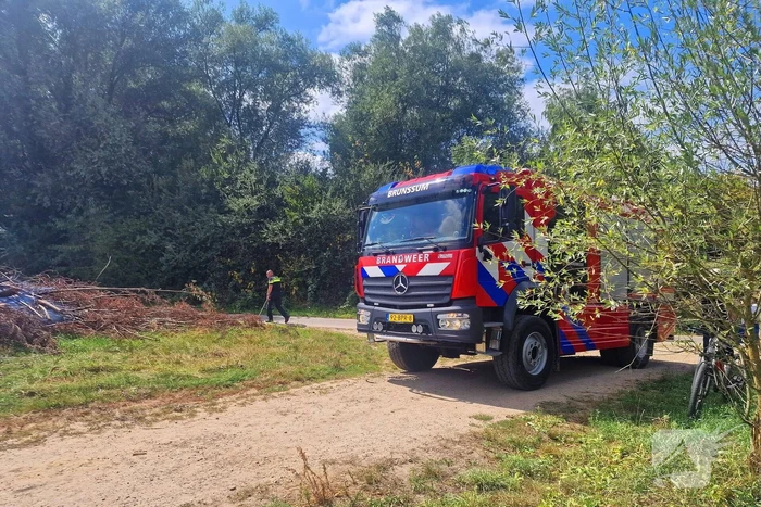 Stapel gesnoeid hout in brand