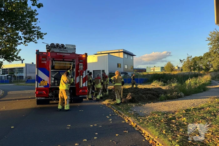 Broeiend hooi door brandweer geblust