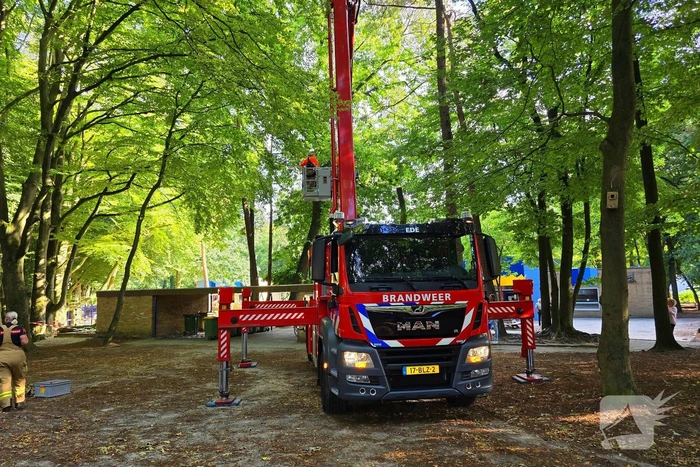Boom valt op kinderwagen op schoolplein