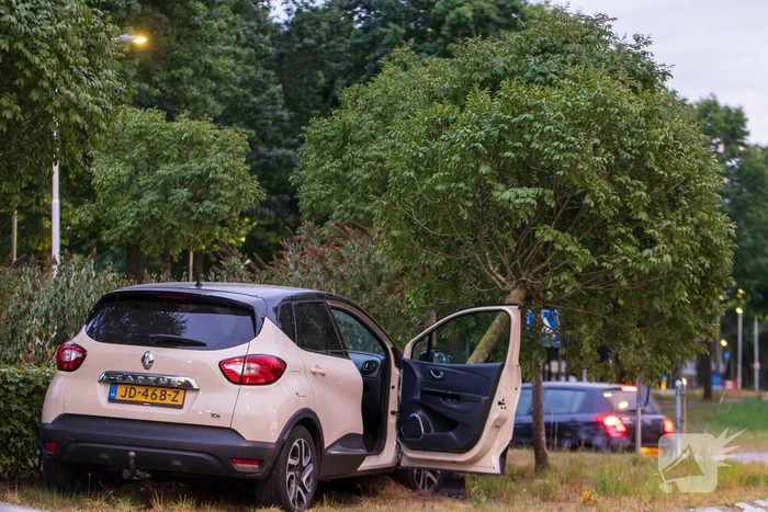 Automobilist belandt op rotonde en klapt op boom