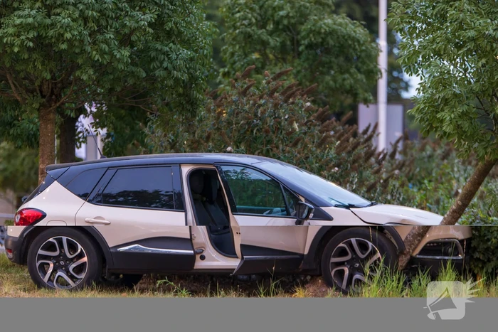 Automobilist belandt op rotonde en klapt op boom